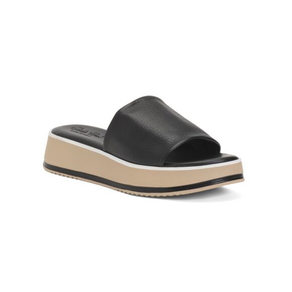 CARLO PERA Black Made In Italy Leather Nappa One Band Sandals - Picture 1 of 2
